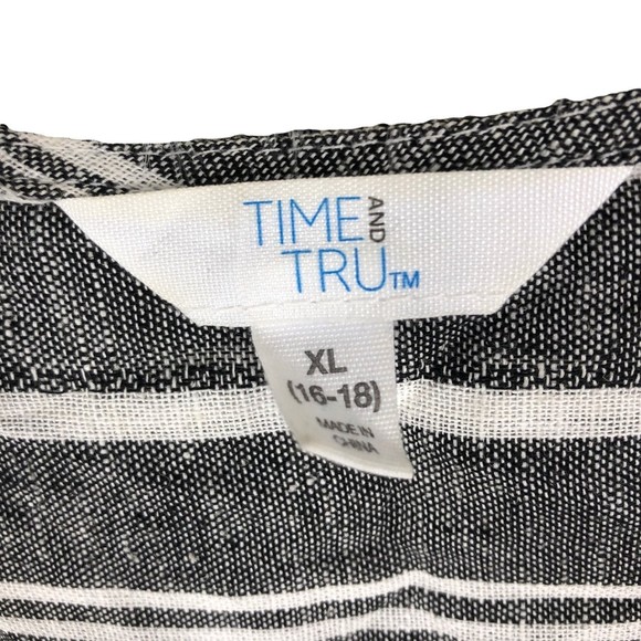 Time & Tru XL Sleeveless Linen Blend Lagen Tank Top White & Grey Stripes w/Pocke - Picture 5 of 6